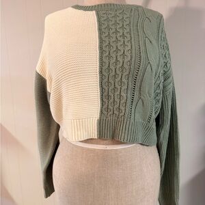 Two-Tone Cable Knit Crop Sweater